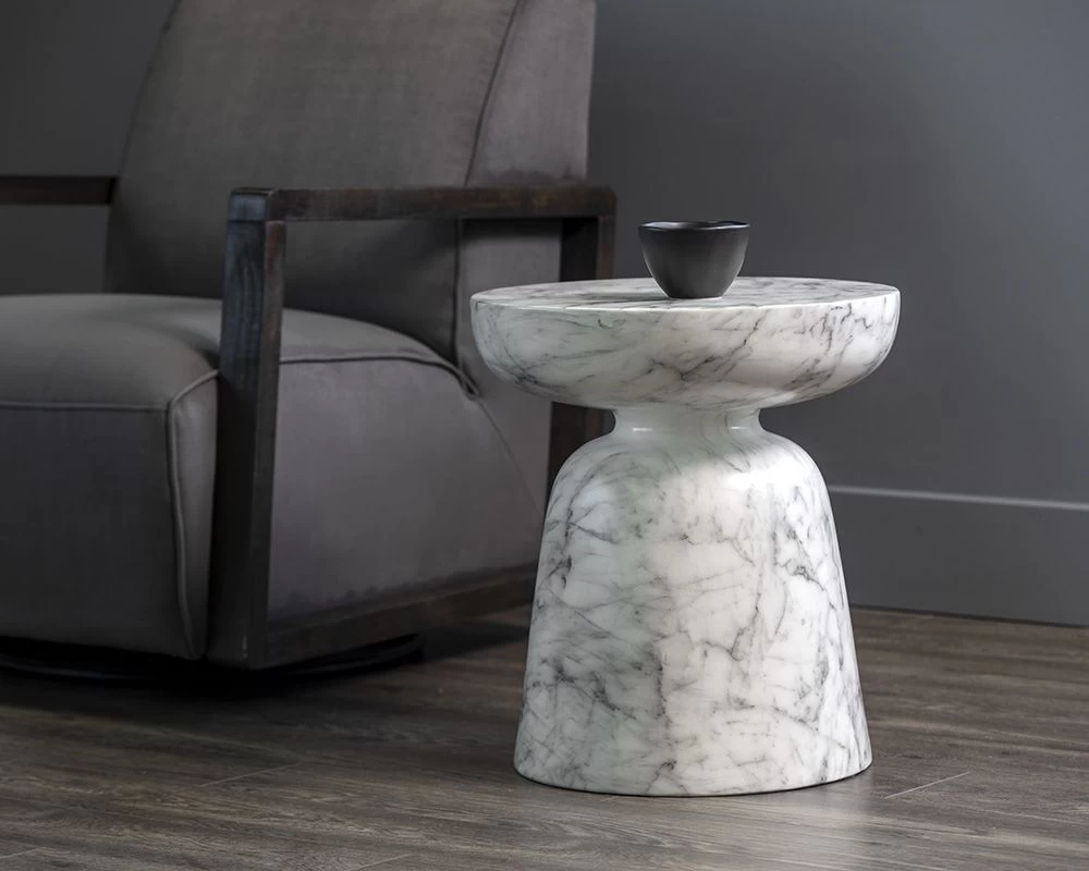Lucida Marble Look End Table - White 4 Lucida Marble Look End Table - White - Image 2