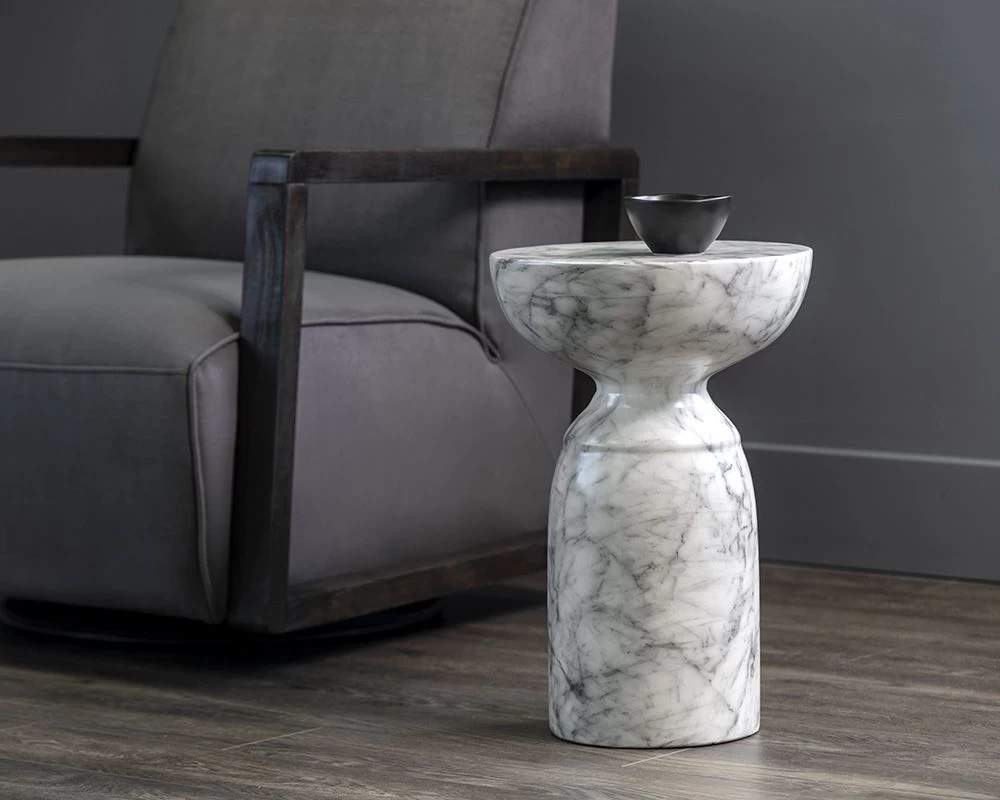 Goya Marble Look End Table - White 4 Goya Marble Look End Table - White - Image 2