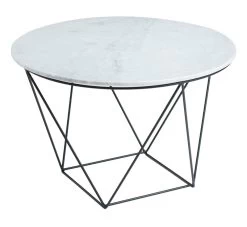 Valencia Round Side Table - White Marble/Matte Black