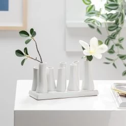 Eva Rectangle White Ceramic 8 Tube Multi Bud Vase -Chic Furniture Shop 17325 z 9 lg