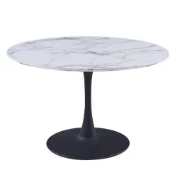 Acer 48" Round Dining Table In White Faux Marble And Black