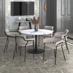 Acer 48" Round Dining Table In White Faux Marble And Black -Chic Furniture Shop 201 671BK L 6