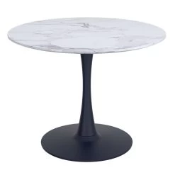 Acer 40" Round Dining Table In White Faux Marble And Black