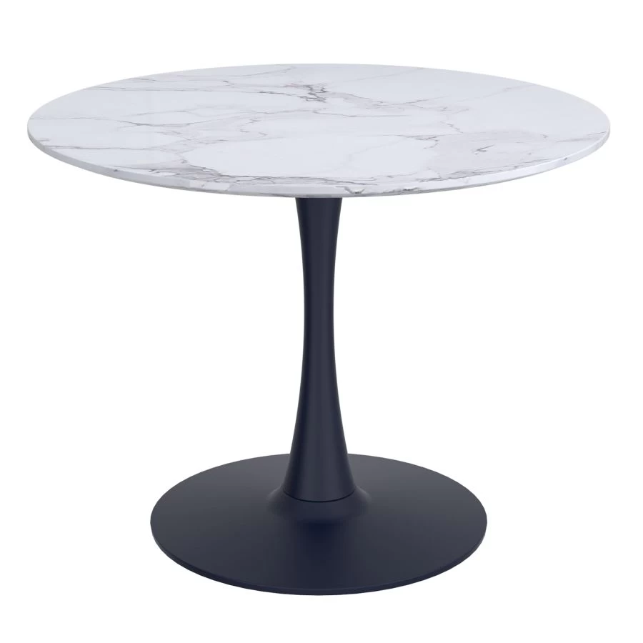 Acer 40" Round Dining Table In White Faux Marble And Black 3 Acer 40" Round Dining Table In White Faux Marble And Black