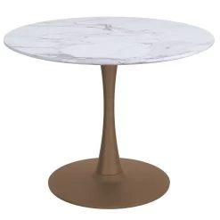 Acer 40" Round Dining Table In White Faux Marble And Aged Gold
