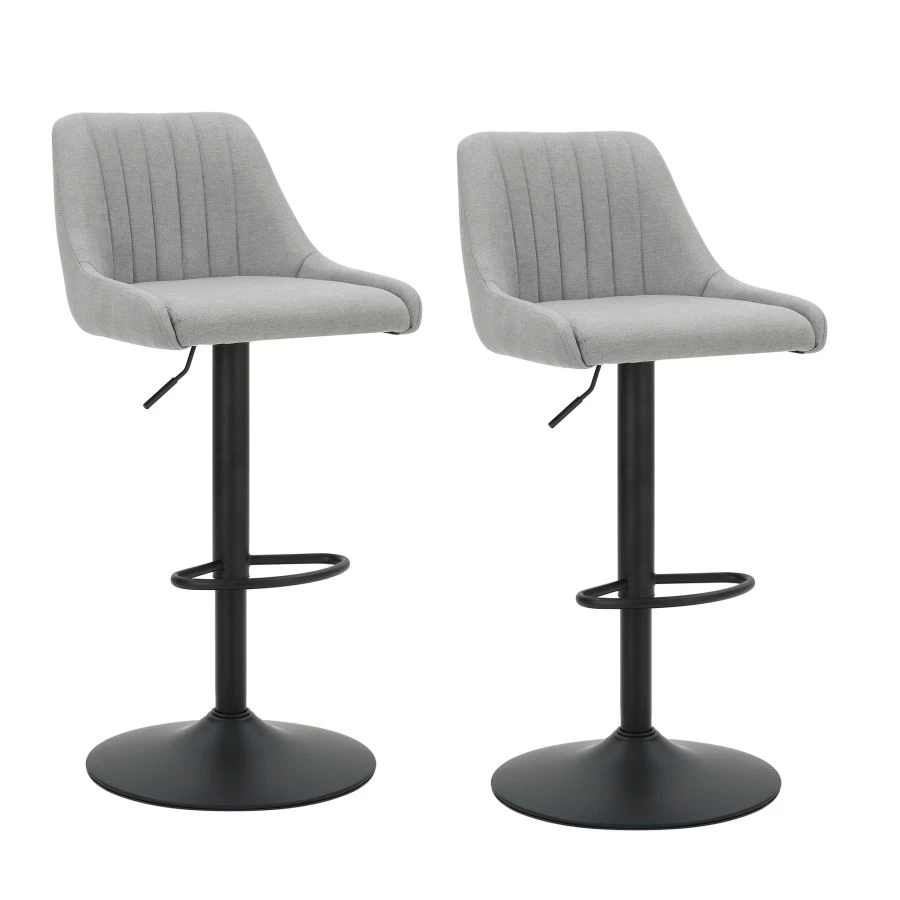Kron Adjustable Height Air-Lift Swivel Stool - Set Of 2 - Grey Fabric 4 Kron Adjustable Height Air-Lift Swivel Stool - Set Of 2 - Grey Fabric - Image 2