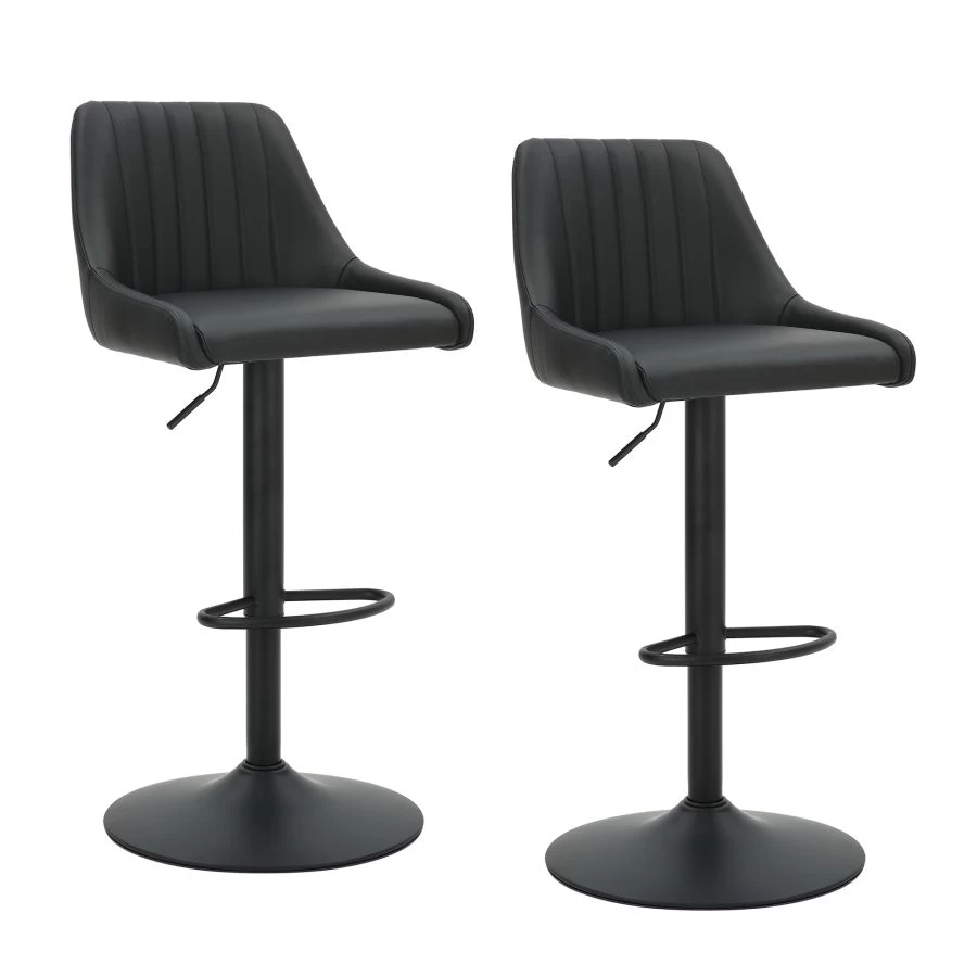 Kron Adjustable Height Air-Lift Swivel Stool - Set Of 2 - Black Faux Leather 4 Kron Adjustable Height Air-Lift Swivel Stool - Set Of 2 - Black Faux Leather - Image 2