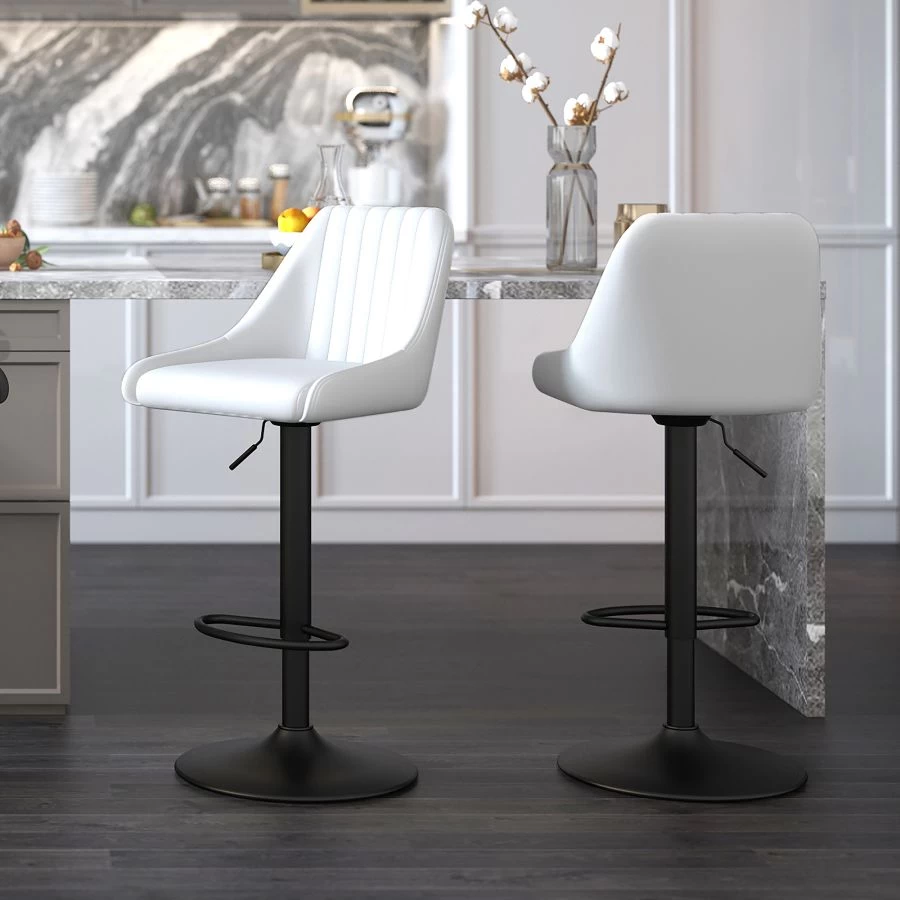 Kron Adjustable Height Air-Lift Swivel Stool - Set Of 2 - White Faux Leather 3 Kron Adjustable Height Air-Lift Swivel Stool - Set Of 2 - White Faux Leather