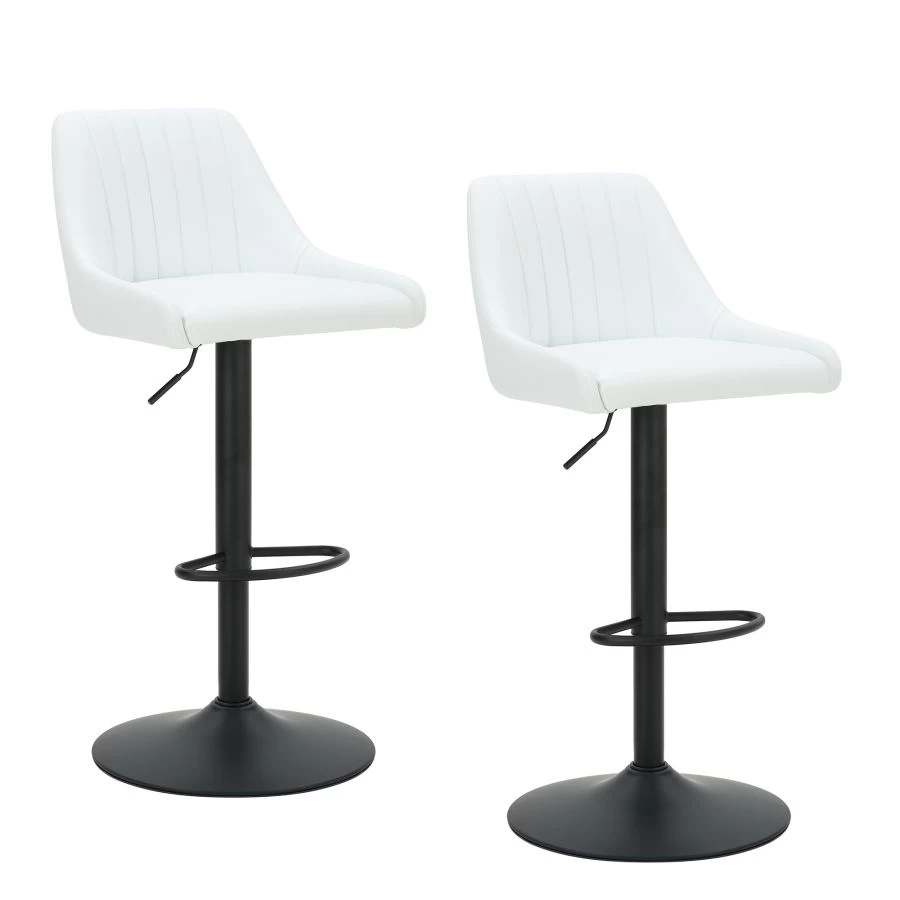 Kron Adjustable Height Air-Lift Swivel Stool - Set Of 2 - White Faux Leather 4 Kron Adjustable Height Air-Lift Swivel Stool - Set Of 2 - White Faux Leather - Image 2