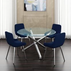 Kobe/Kaitlyn 5pc Dining Set, Chrome/Blue