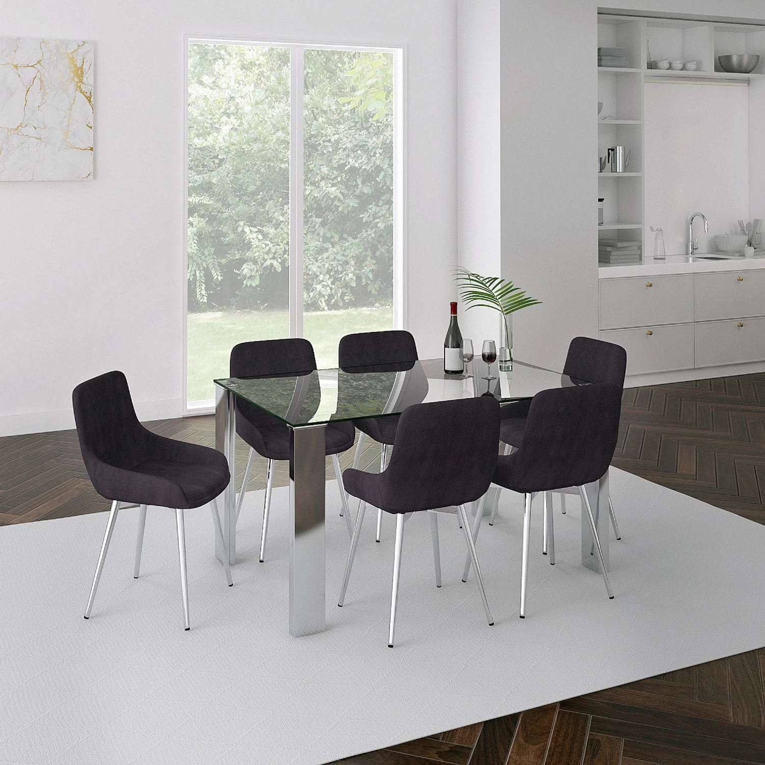 Frankfurt/Kaitlyn 7pc Dining Set, Chrome/Black