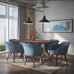 Drake/Marvel 7pc Dining Set, Walnut/Blue