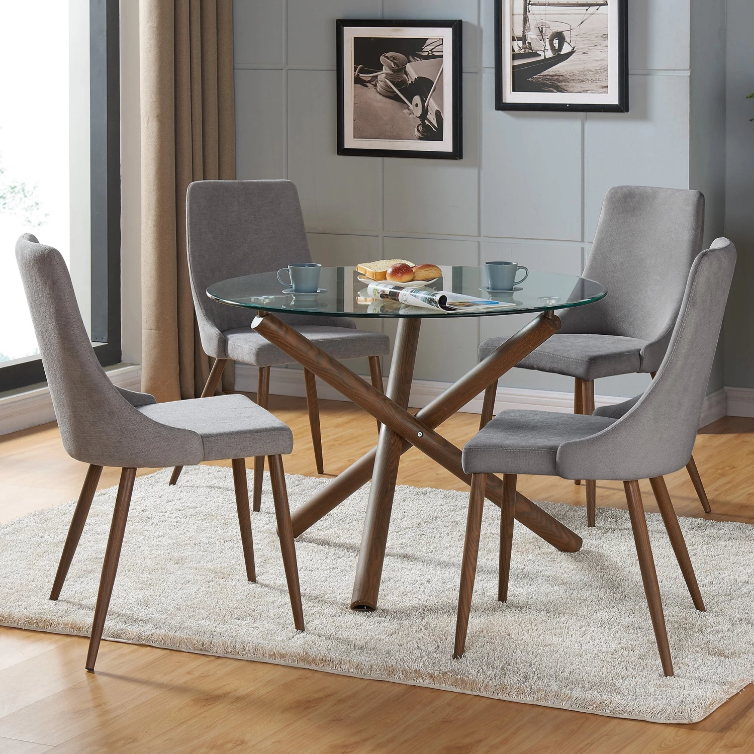 Kobe/Lisa 5pc Dining Set, Walnut/Grey 3 Kobe/Lisa 5pc Dining Set, Walnut/Grey