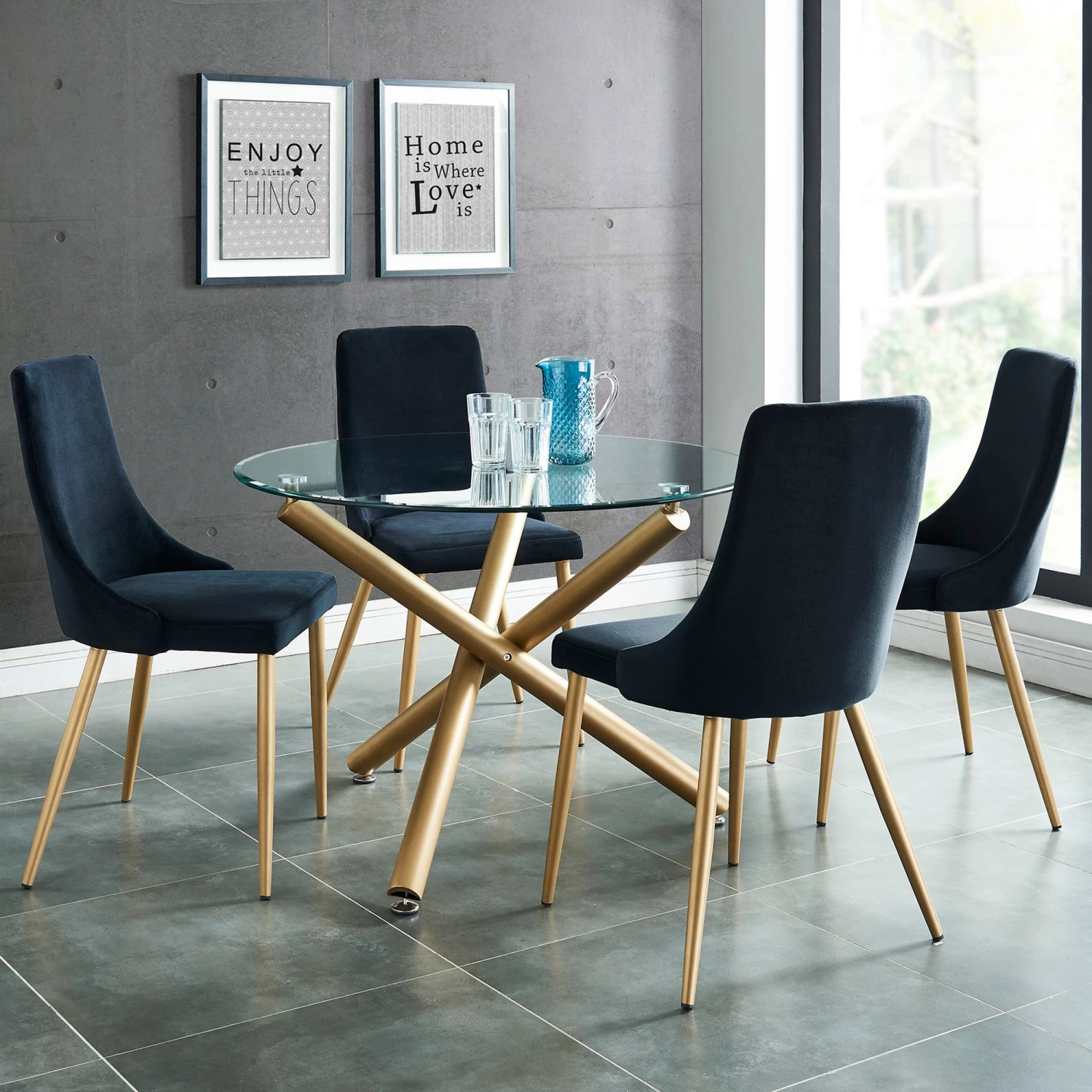 Kobe 5pc Dining Set, Gold/Black