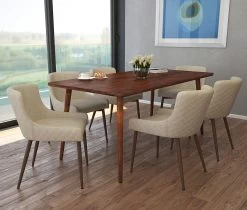 Arnav/Bianca 7pc Dining Set, Walnut/Walnut & Beige