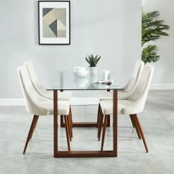 Andy/Lisa 5pc Dining Set, Walnut/Beige