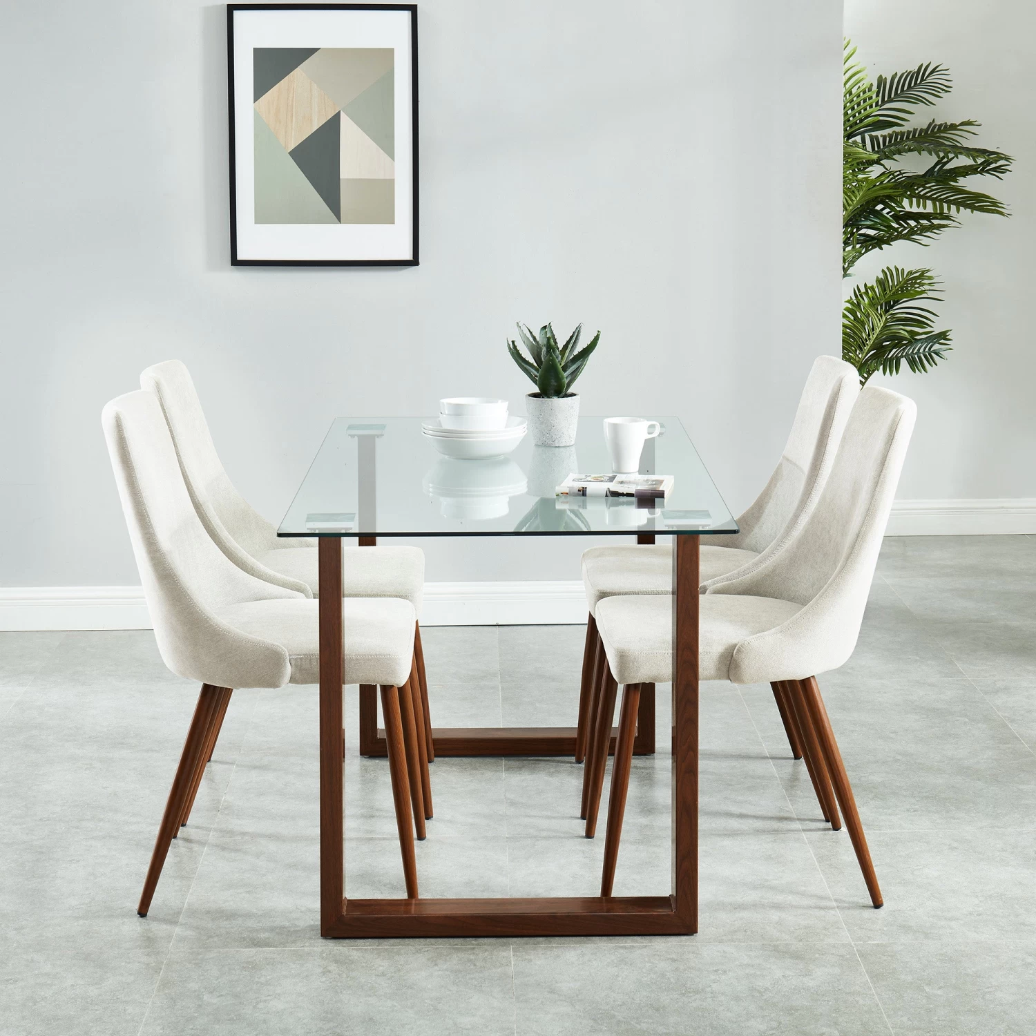Andy/Lisa 5pc Dining Set, Walnut/Beige