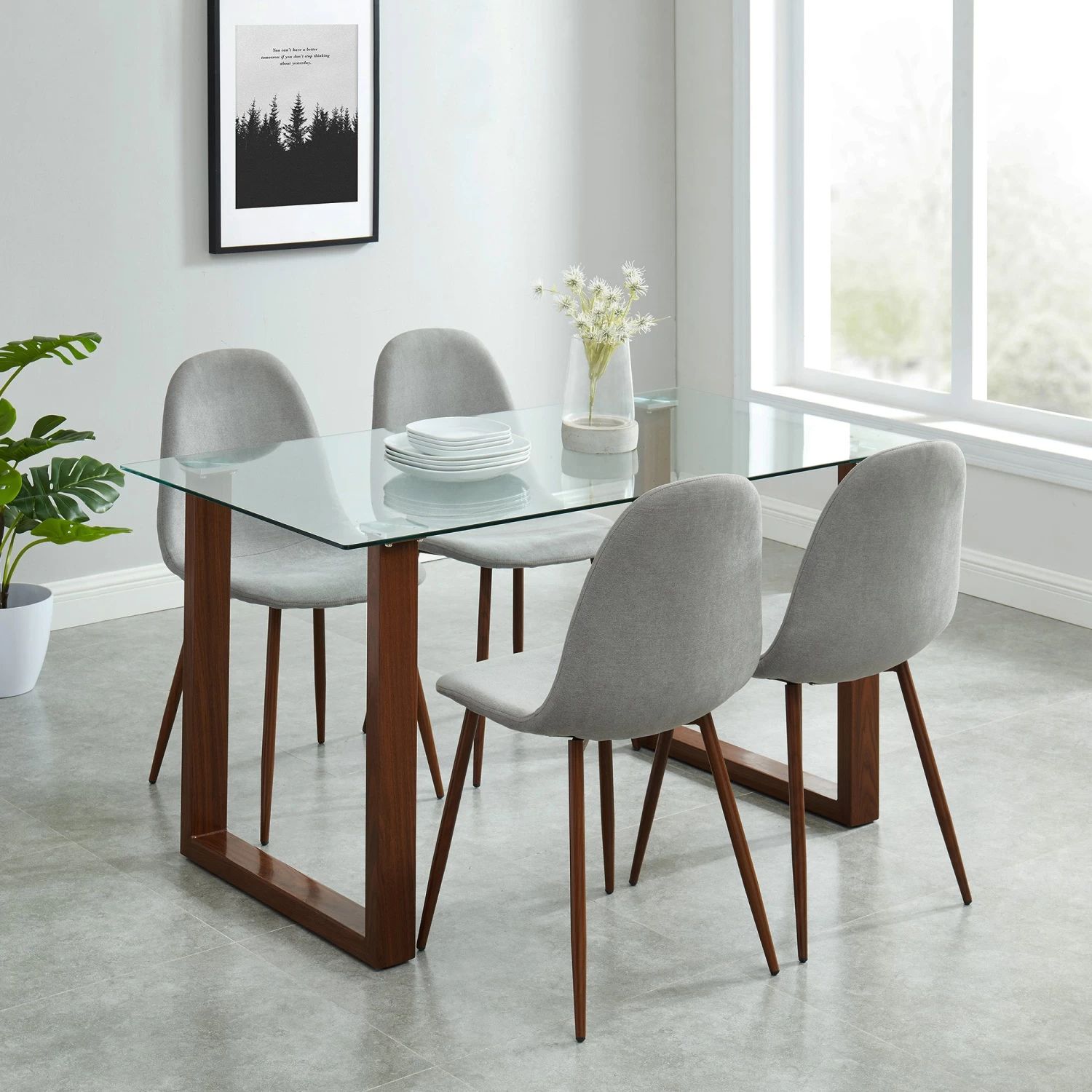 Andy/Lynda 5pc Dining Set, Walnut/Grey 3 Andy/Lynda 5pc Dining Set, Walnut/Grey