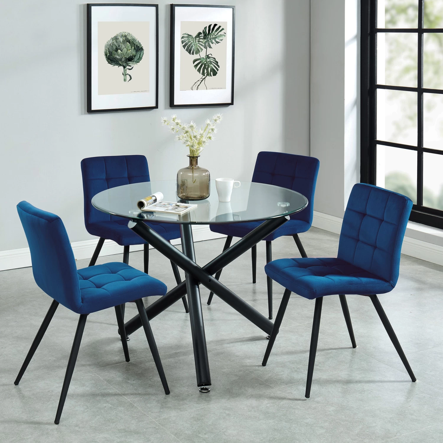 Kobe/Suzette 5pc Dining Set, Black/Blue 3 Kobe/Suzette 5pc Dining Set, Black/Blue