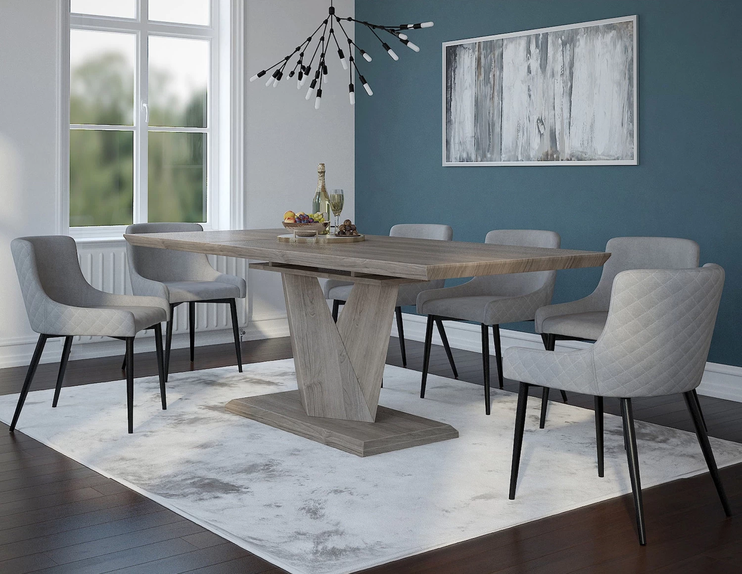 Eclipse/Bianca 7pc Dining Set, Oak/Black & Grey