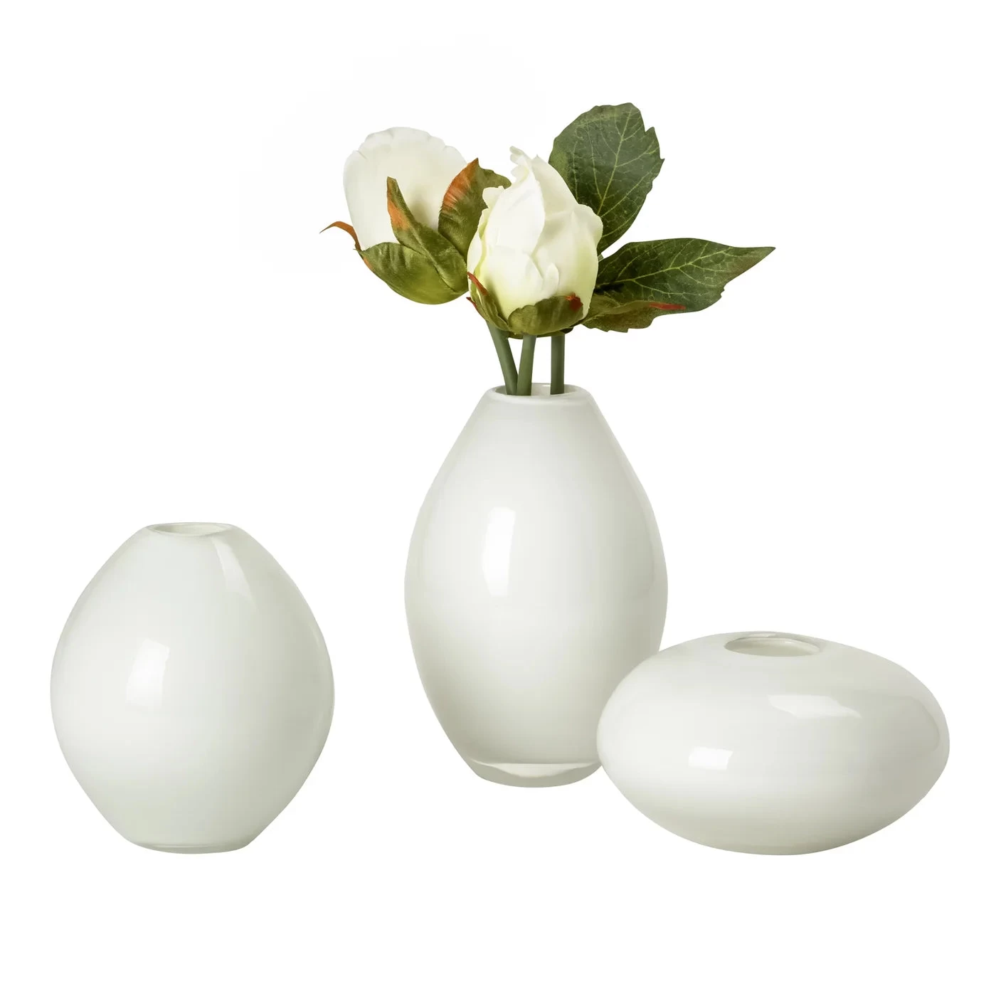 Mini Lustre Assorted 3 Piece White Glass Vase Set 4 Mini Lustre Assorted 3 Piece White Glass Vase Set - Image 2