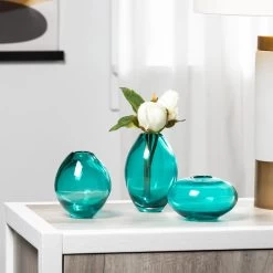 Mini Lustre Assorted 3 Piece Turquoise Glass Vase Set -Chic Furniture Shop 20771 z 5 lg
