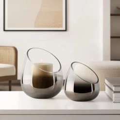 Smoke Mirror 6.5h" Angled Cone Hurricane Vase -Chic Furniture Shop 21151 z 8 lg