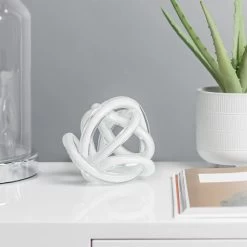 Orbit Glass Knot 4.5" Diameter Decor Ball - White 14 Orbit Glass Knot 4.5" Diameter Decor Ball - White -Chic Furniture Shop 21526 z 7 lg