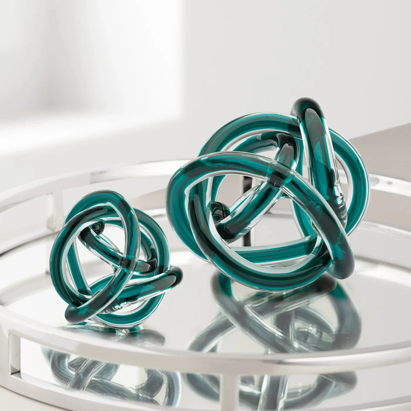 Orbit Glass Knot 3" Diameter Decor Ball - Teal 7 Orbit Glass Knot 3" Diameter Decor Ball - Teal - Image 5