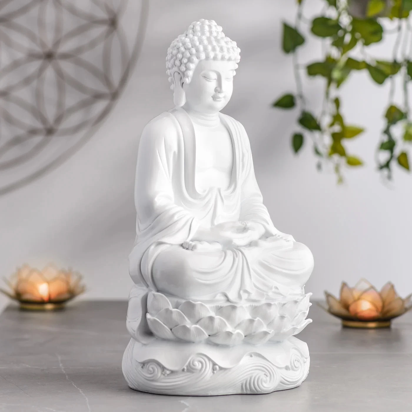 Peaceful Buddha Resin Decor 16h" Statue - White 9 Peaceful Buddha Resin Decor 16h" Statue - White - Image 7