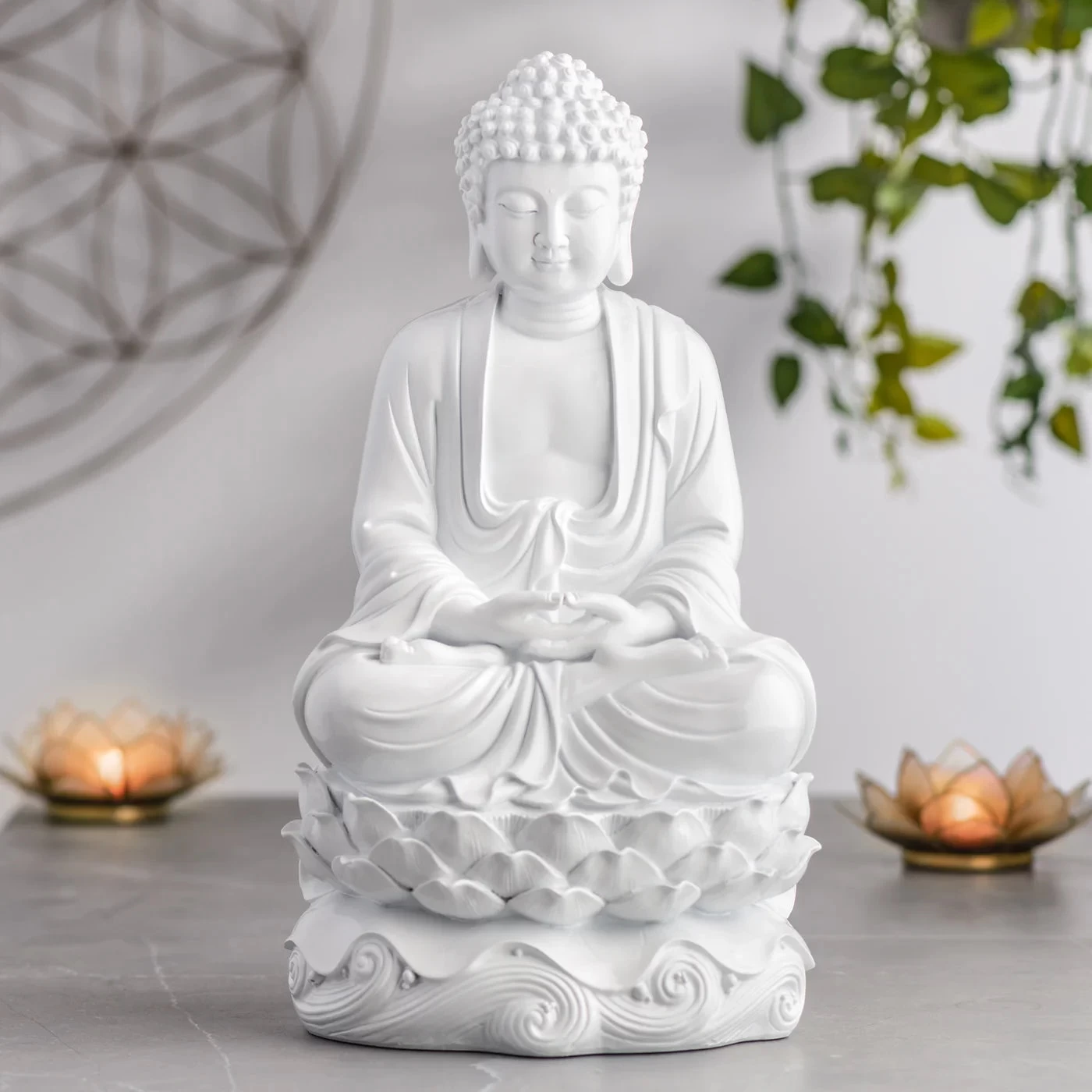 Peaceful Buddha Resin Decor 16h" Statue - White 3 Peaceful Buddha Resin Decor 16h" Statue - White