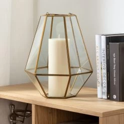 Chic Furniture Shop 11 Oro Hexagon 9.5d" Glass Hurricane Terrarium With Handle