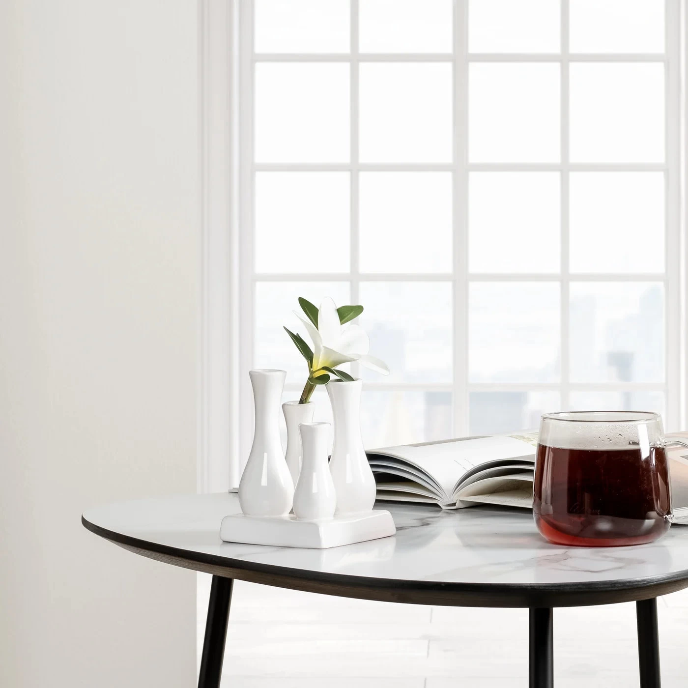 Multi Tube Square White Ceramic Urn Vase 5 Multi Tube Square White Ceramic Urn Vase - Image 3