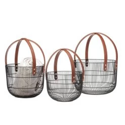 Mission Wire Faux Leather Handle 3 Piece Basket Set -Chic Furniture Shop 24441 z 1 lg