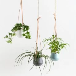 Ashbury Leather Hanging 5" Diameter White Ceramic Drop Pot Planter -Chic Furniture Shop 24957 z 5 lg