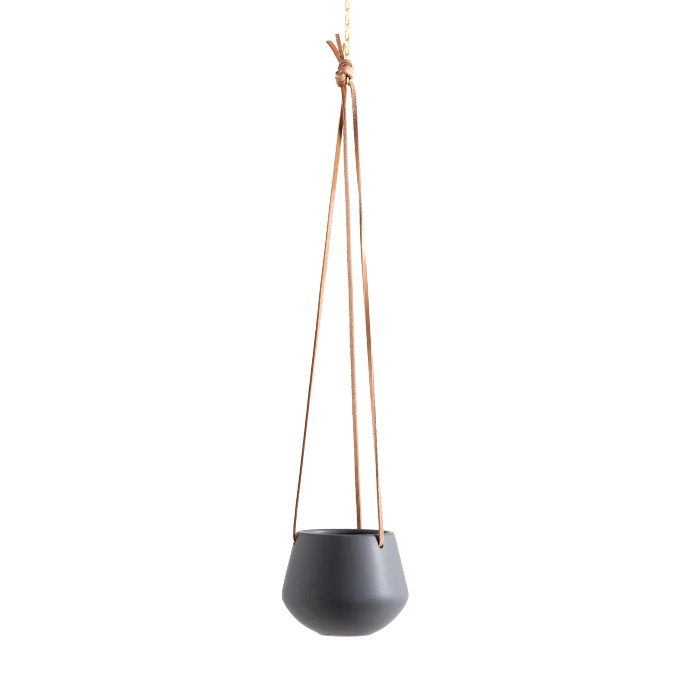 Ashbury Leather Hanging 5" Diameter Grey Ceramic Drop Pot Planter 4 Ashbury Leather Hanging 5" Diameter Grey Ceramic Drop Pot Planter - Image 2