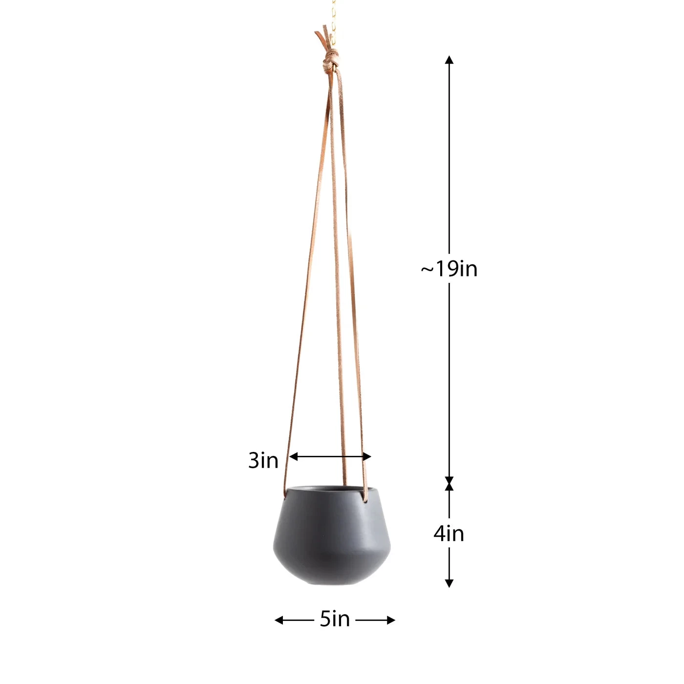 Ashbury Leather Hanging 5" Diameter Grey Ceramic Drop Pot Planter 6 Ashbury Leather Hanging 5" Diameter Grey Ceramic Drop Pot Planter - Image 4