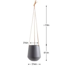 Ashbury Leather Hanging 5.75" Diameter Grey Ceramic Drop Pot Planter -Chic Furniture Shop 24960 z 4 lg