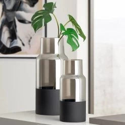 Onyx Base Smoke Glass 10h" Cylinder Vase -Chic Furniture Shop 25168 z 6 lg