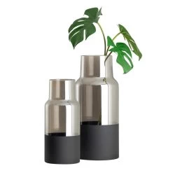 Onyx Base Smoke Glass 13.5h" Cylinder Vase -Chic Furniture Shop 25169 z 3 lg