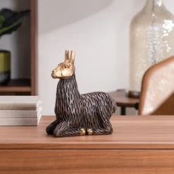 Gold Tipped Resin 8.25h" Sitting Llama