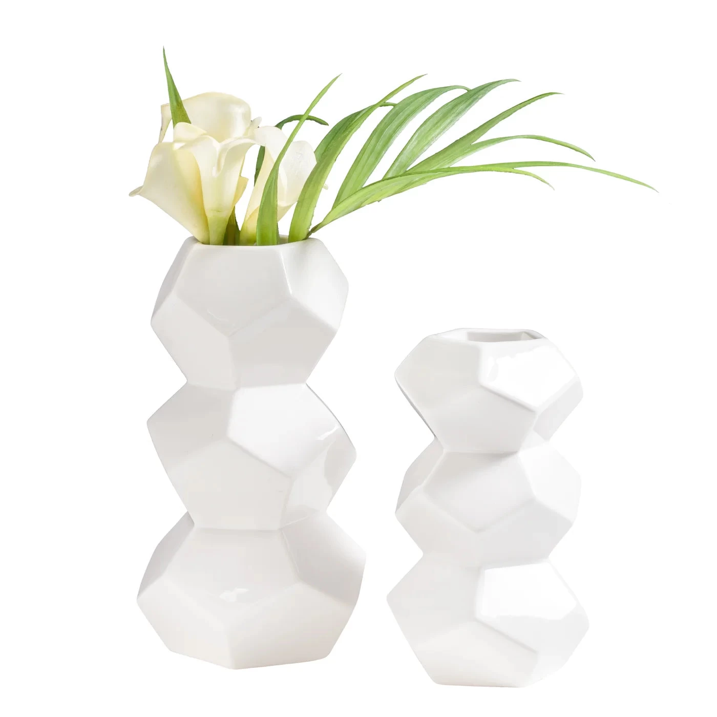 Orion 8h" Stacked Ceramic Vase - White 4 Orion 8h" Stacked Ceramic Vase - White - Image 2