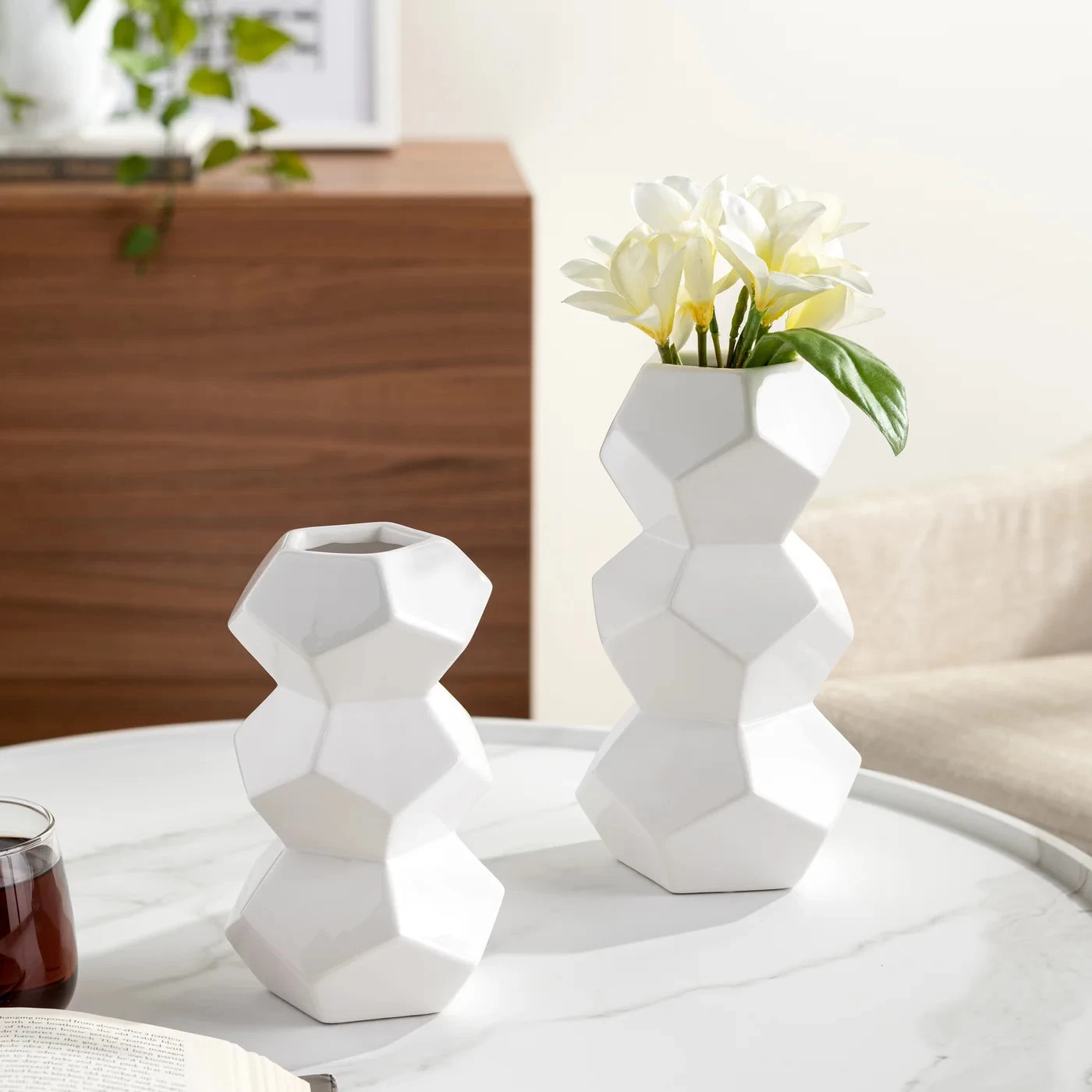 Orion 8h" Stacked Ceramic Vase - White 5 Orion 8h" Stacked Ceramic Vase - White - Image 3