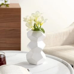 Orion 8h" Stacked Ceramic Vase - White