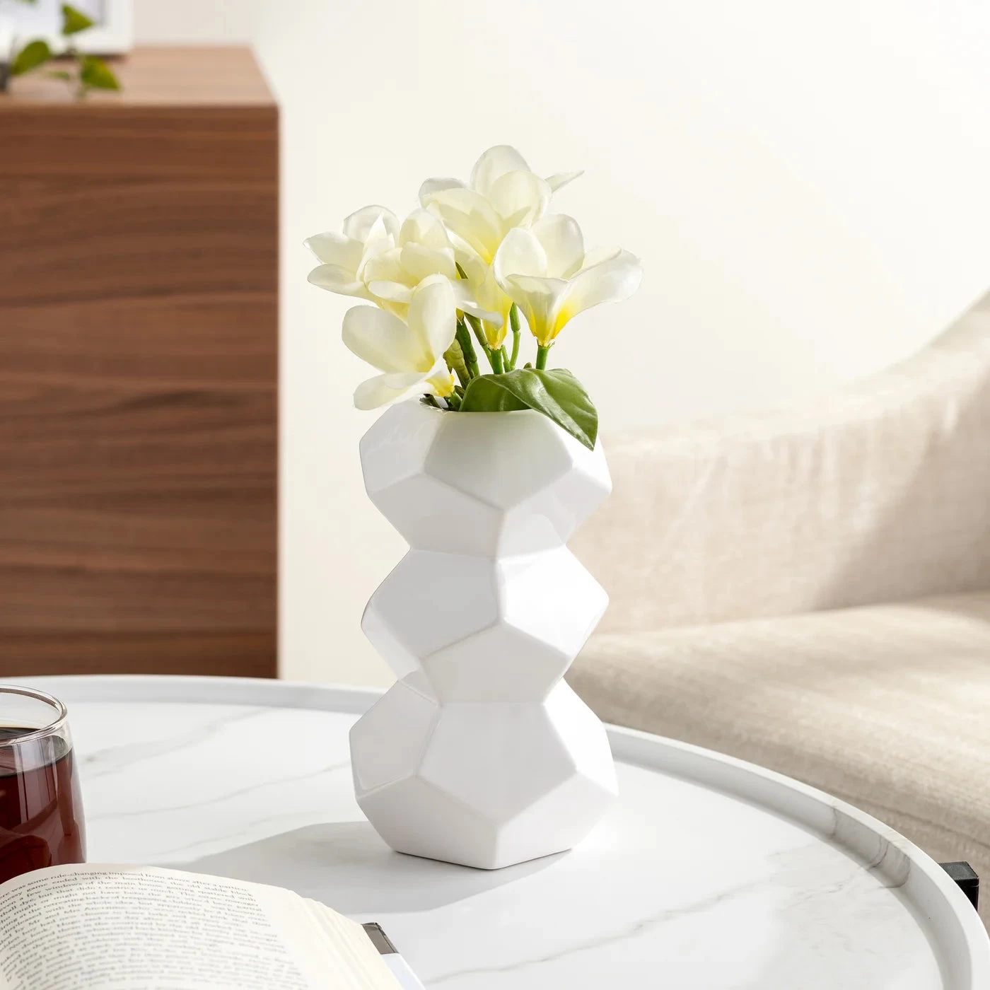 Orion 8h" Stacked Ceramic Vase - White 3 Orion 8h" Stacked Ceramic Vase - White
