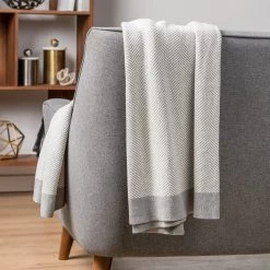 Herringbone Jacquard Knit 50 X 60" Cotton Throw - Grey 6 Herringbone Jacquard Knit 50 X 60" Cotton Throw - Grey -Chic Furniture Shop 25683 z lg