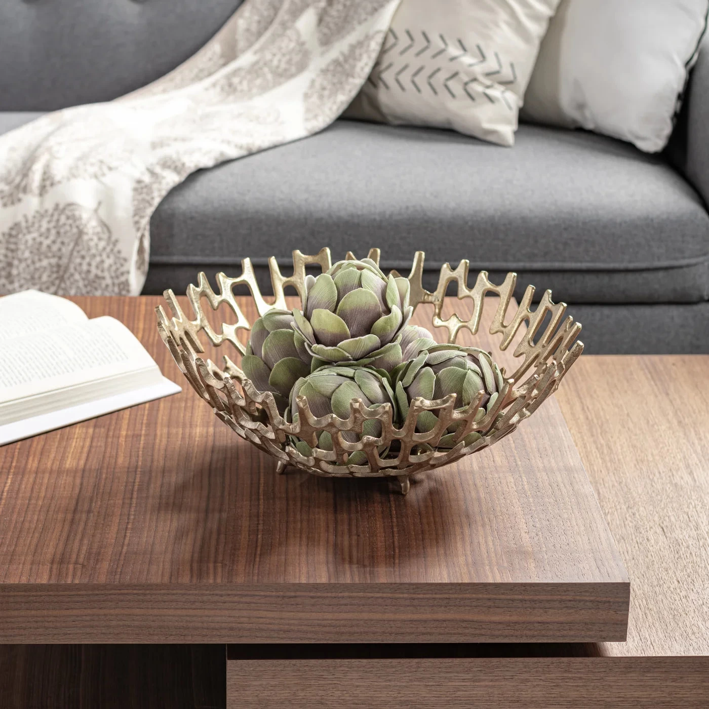 Cipher 15.5" Diameter Aluminum Decorative Bowl - Gold 6 Cipher 15.5" Diameter Aluminum Decorative Bowl - Gold - Image 4