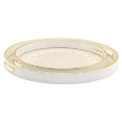 Savoy Gold Trim 2 Piece Round Tray Set - Florence -Chic Furniture Shop 26135 z 1 lg