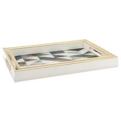 Savoy Gold Trim 2 Piece Rectangle Tray Set - Geometric Marble -Chic Furniture Shop 26136 z 1 lg
