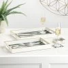 Savoy Gold Trim 2 Piece Rectangle Tray Set - Geometric Marble -Chic Furniture Shop 26136 z 4 lg